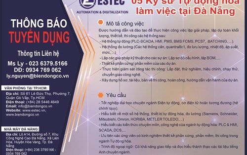 ESTEC tuyển kỹ sư tự động hóa